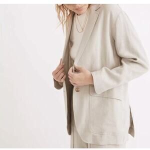 Madewell Breezewoven Larsen Linen Blend Blazer Jacket in Light Sage Green, M